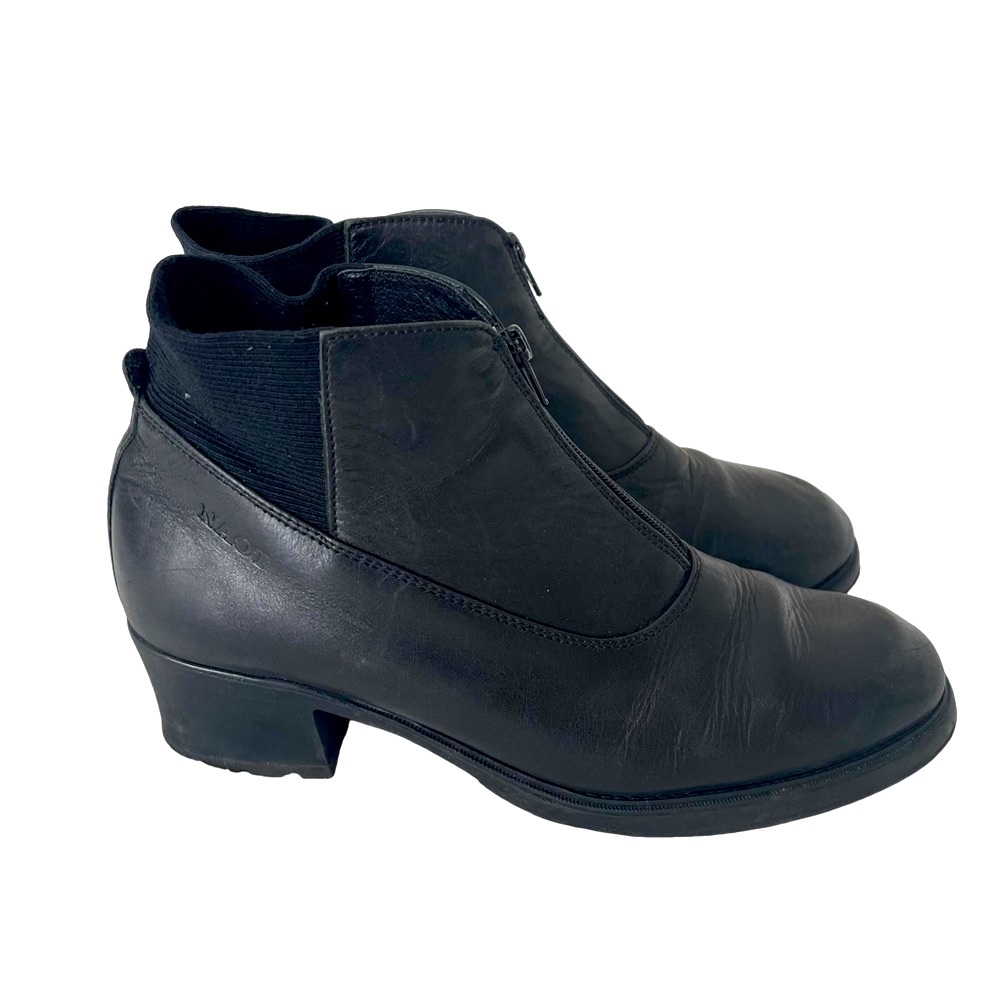 NAOT Black Leather Ankle Bootie Boots with Front Zipper. Size 8